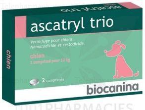 Biocanina Ascatryl Trio Vermifuge Chien 10 kg boite de 2 comprimés