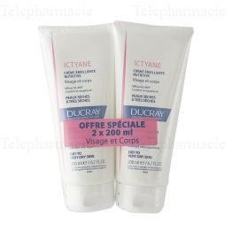 DUCRAY Ictyane crème émolliente nutritive Lot de 2 tubes 200ml