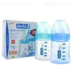 Coffret 2 biberons initiation+ tetines debit 1 anti-coliques 0-6 mois 150ml
