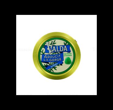 VALDA gommes goût menthe eucalyptus avec sucre Boîte de 50 g